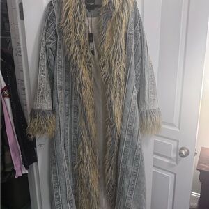 Fashion Nova Gray and Tan Faux Fur trench.